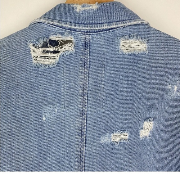 Zara Distressed Denim Long Jacket - Picture 8 of 10